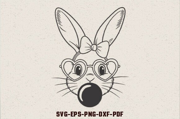 Bunny with Bandana Glasses Bubblegum SVG Graphics for Crafts