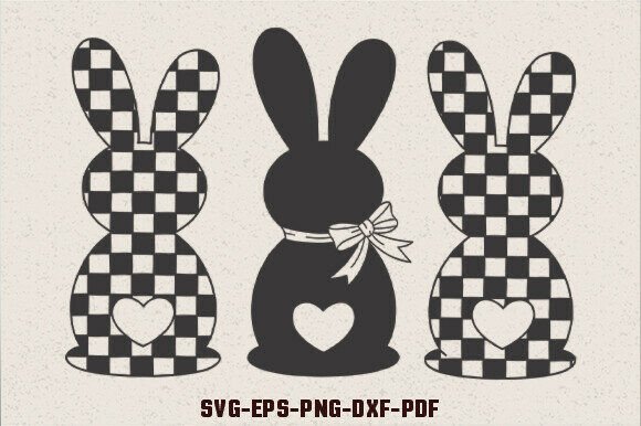 Checkered Easter Bunnies Graphics for Crafts