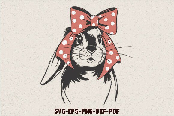 Cute Bunny Face Bandana Bow SVG for Crafts and Graphics