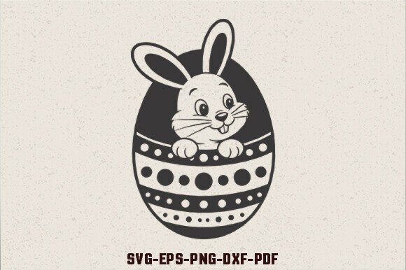Cute Easter Bunny Peeking over Egg SVG Graphics for Crafts