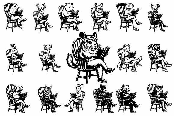 Funny Reading Animals SVG Bundle for Crafts and Graphics