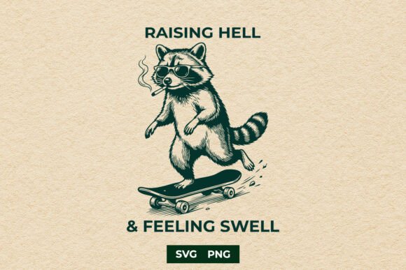 Retro Skater Raccoon Graphics for Crafts